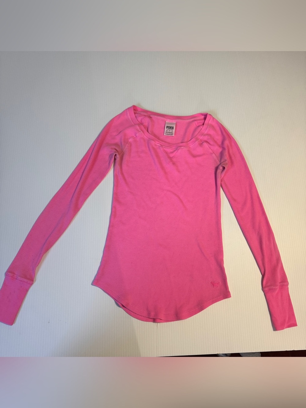 PINK Victoria’s Secret Y2K Thermal Top Pink Waffle Baby Tee Coquette XS indie